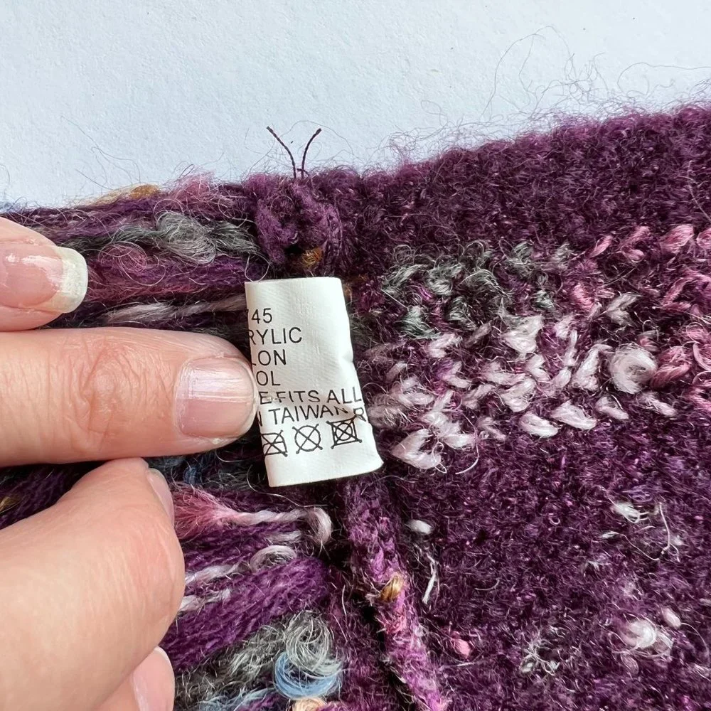 Wool Blend Purple Multi-Color Scarf with Fringe Detail